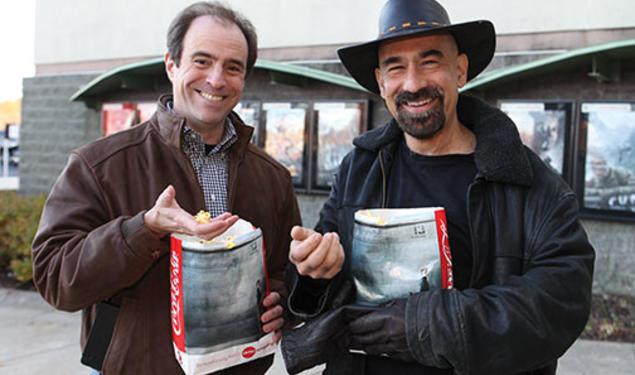 PAW senior writer Mark F. Bernstein ’83, left, and astrophysics professor David Spergel ’82 discuss the science in Interstellar.