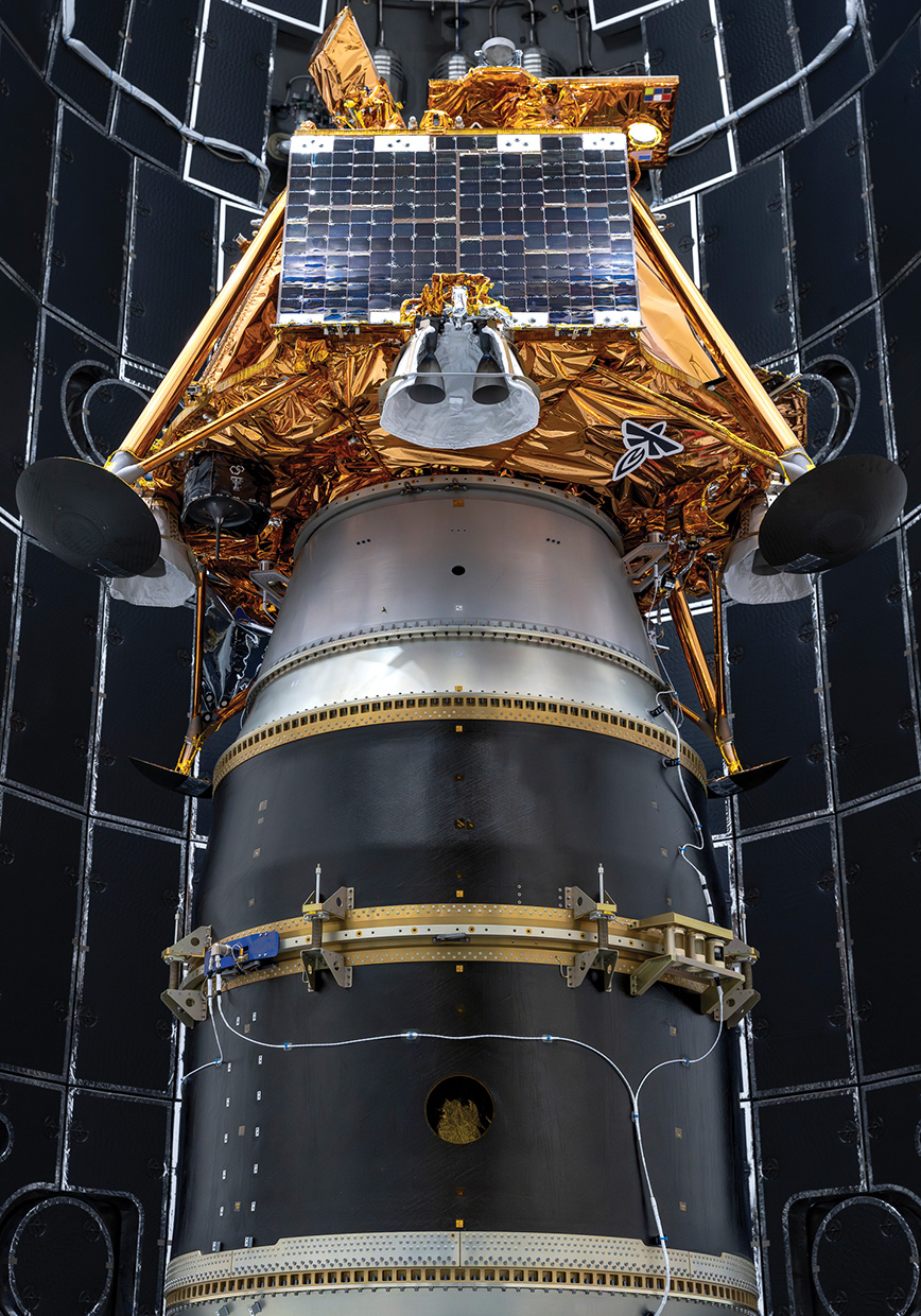 A protective cone is placed to shield items in the lander