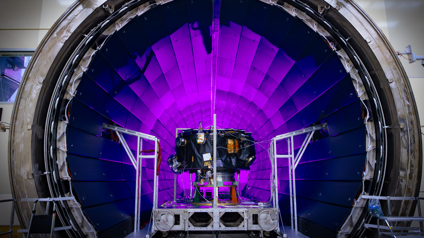 IMAP is placed in the X-ray and cryogenic facility chamber for testing at Marshall Space Flight Center in Huntsville, Alabama.