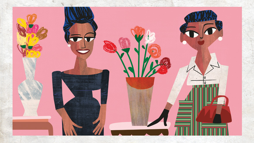 illustration of a photo of two black women taken during the 1950s