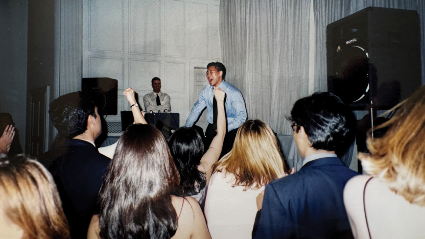 Michael Park &rsquo;98, then a law student, does a Justin Timberlake impersonation during a party at Yale.