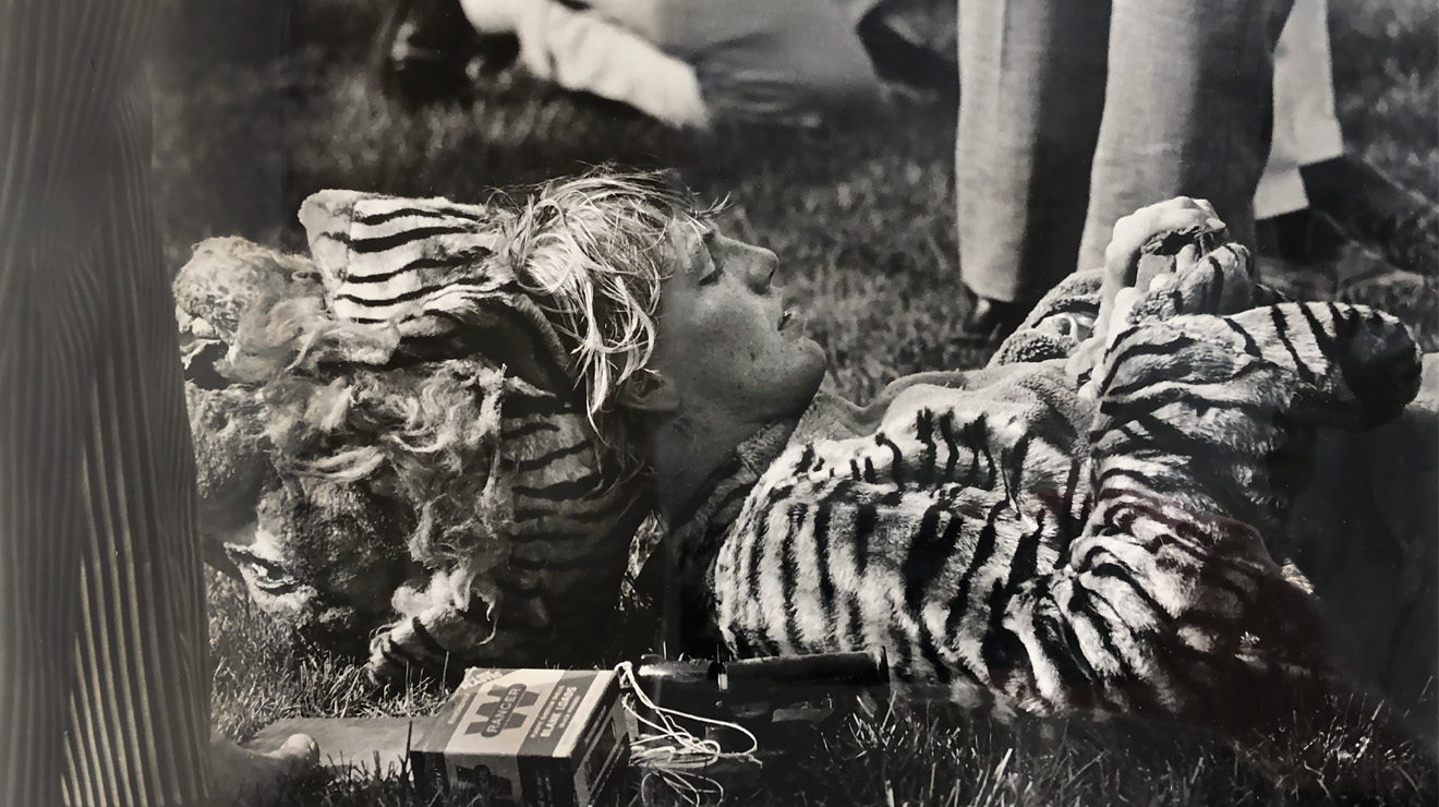 MASCOT_Rest.jpg An unnamed Tiger takes a well-earned rest after the football team beat Rutgers 41–14 on Sept. 27, 1970.