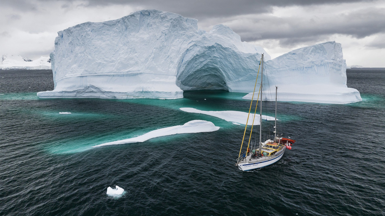 The Ocean Tramp navigates icy waters in Antarctica.