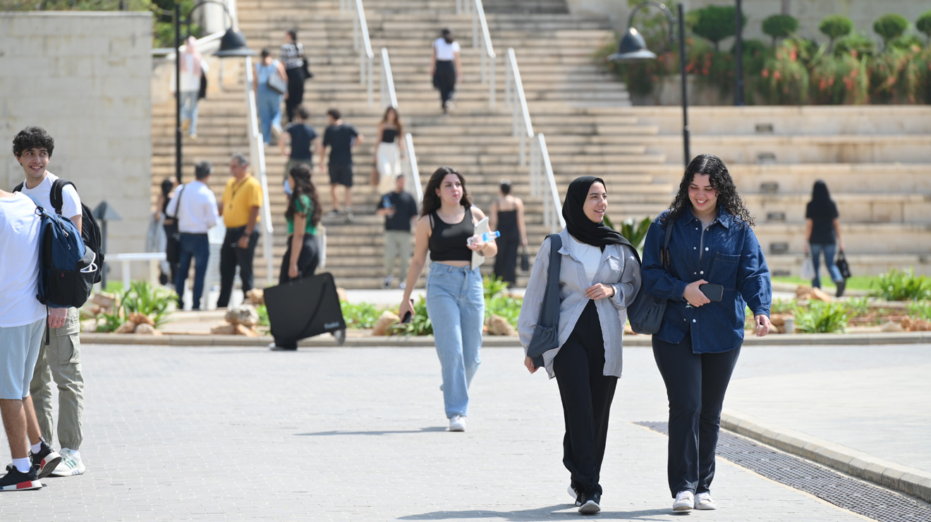 Students enjoy a quiet day on LAU&rsquo;s main campus, which was closed in early April amid escalating violence between Israel and Hezbollah.