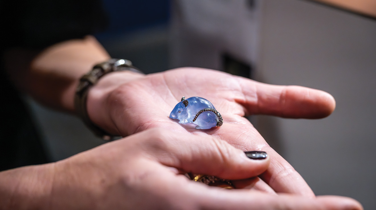 Other rare items Smith has worked with from Crosby’s collection include a Fabergé jeweled aventurine quartz model of a lion, and a Fabergé jeweled sapphire mouse.