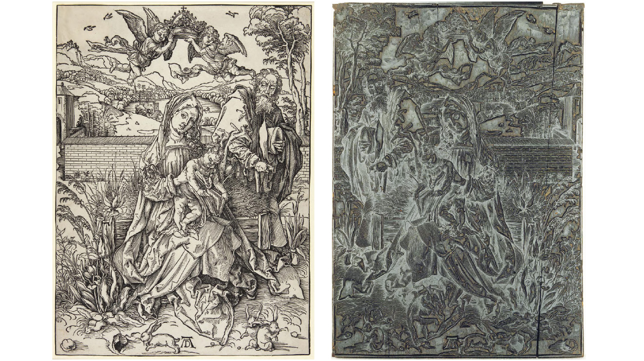 RG_Art Museum The Holy Family with Three Hares.jpg Albrecht Dürer’s The Holy Family with Three Hares, ca. 1497–98, woodcut and the original woodblock