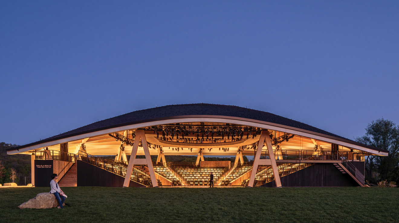 SHAKESPEARE_Buidling at Night Jun 26.jpg The Scripps Center is designed for close connection with the audience and interplay with the nautral surroundings.