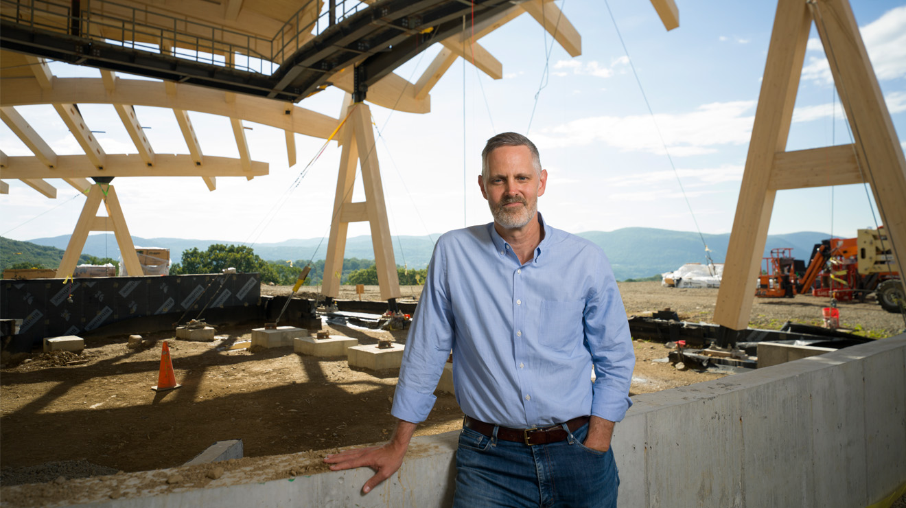 SHAKESPEARE_Davis McCallum Jun 26.jpg HVS artistic director Davis McCallum ’97, shown in July 2025, had to assume a variety of different roles to make the new theater a reality.