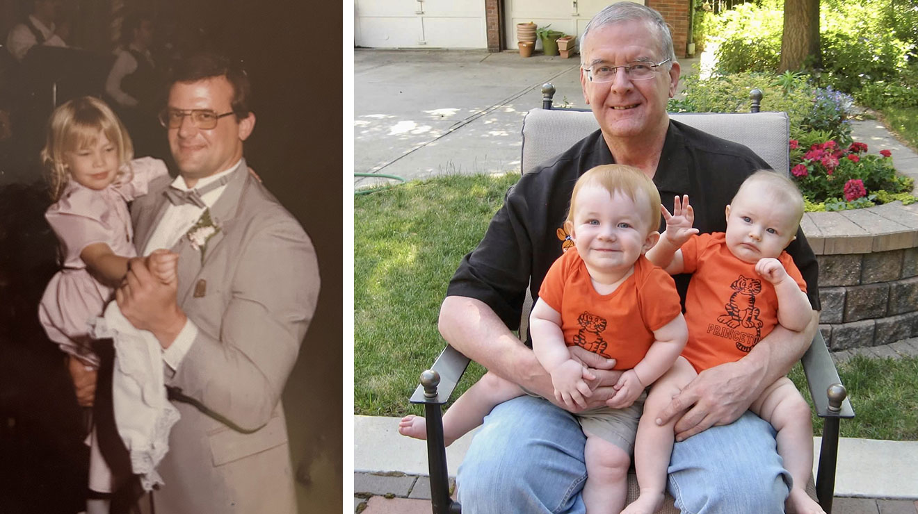 Family photos of Chuck Dressel '71 with his daughter and grandchildren