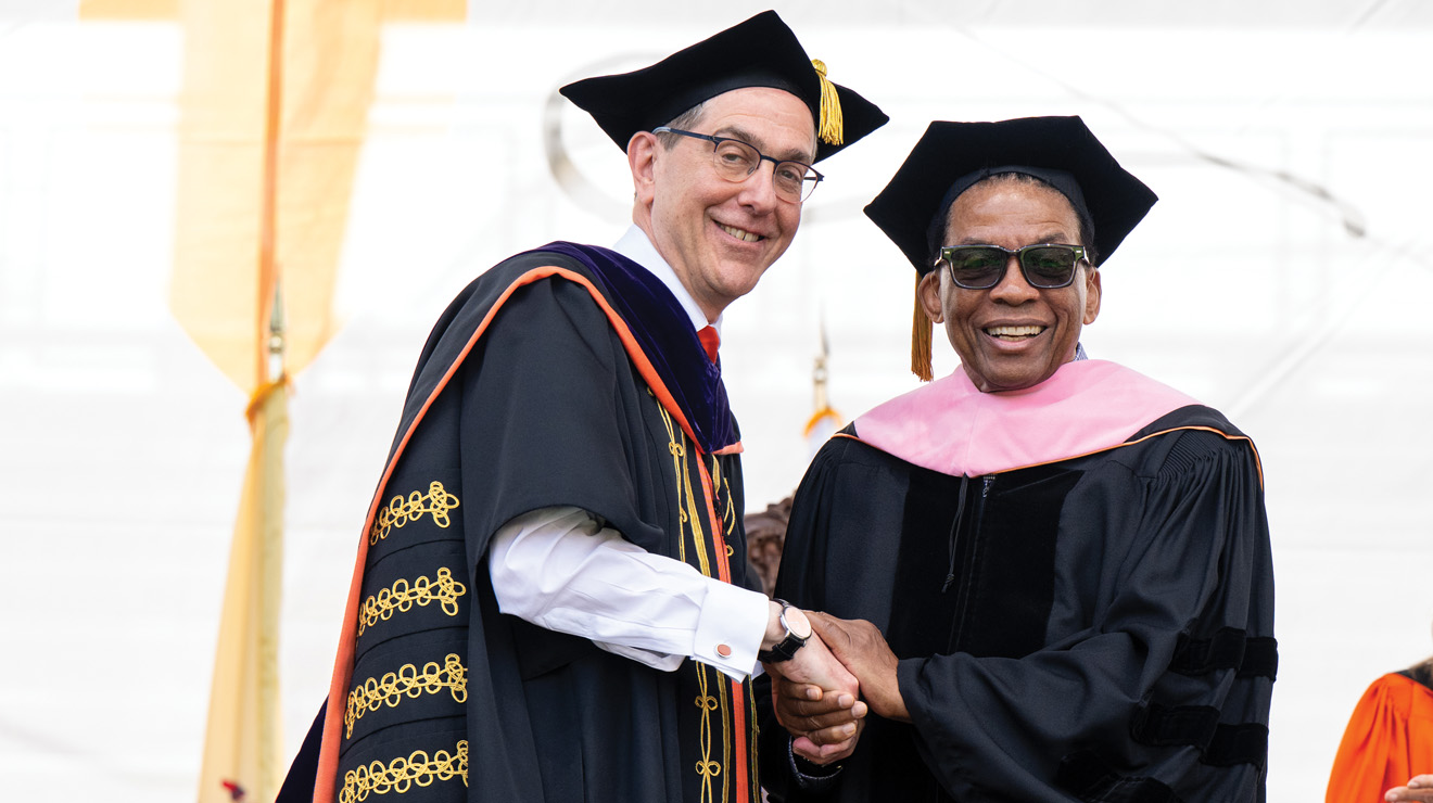 OTC_Commencement Herbie Hancock.jpg President Christopher Eisgruber ’83 conferred degrees on more than 2,000 students and six honorary Princetonians, including musician Herbie Hancock, right.