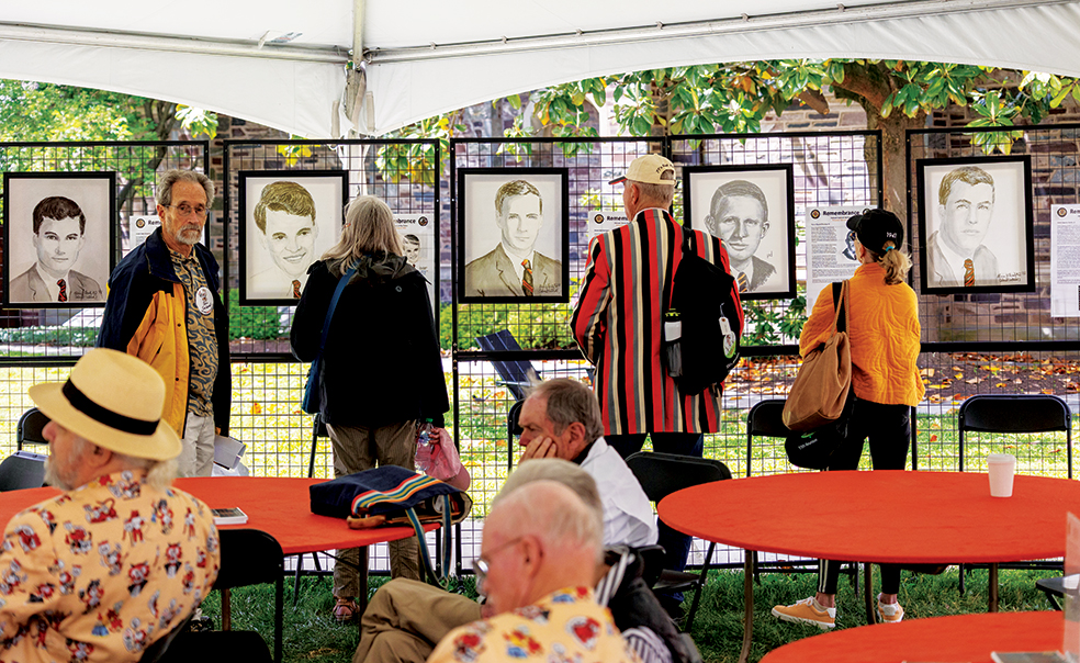 REUNIONS_Vietnam Art Display A 5-22-26 5-22-26 5-22-26-0636_.jpg An exhibit in Hamilton courtyard features portraits of the five Class of ’66 alumni who died in military service during the Vietnam War era.