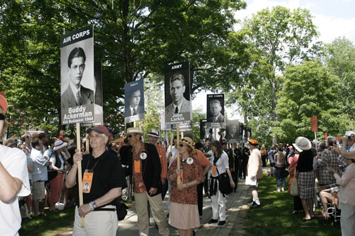 The Class of ’44 drew steady applause as its procession honoring classmates killed in World War II made its way along the P-rade route.
