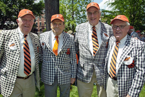 Celebrating their 60th reunion are, from left, Myrton Gaines, Jacques Istel, Jack Smiley, and John Rock, all Class of ’49.