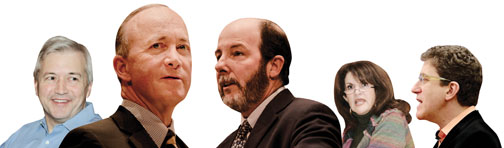 Left to right: Christopher Chyba, Mitch Daniels ’71, Arminio Fraga *85, Marta Tienda, Mitchell Duneier