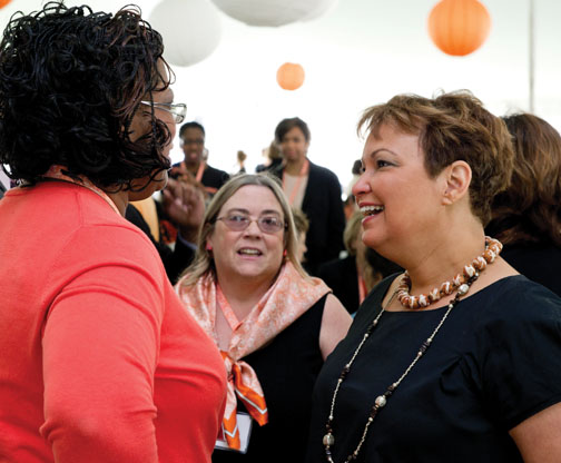  Environmental Protection Agency director Lisa Jackson *86, right, speaks to conference participants at a luncheon.