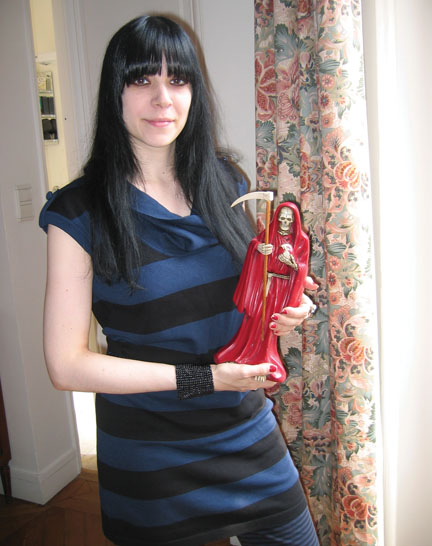 Eva Aridjis ’96, inset, and a scene from "La Santa Muerte", her documentary about a religious figure of death.