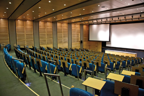 The Edward C. Taylor auditorium has seating for 260 in the basement of Frick Lab.