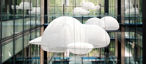 The multiple cloth-covered forms of “Resonance,” a sculpture by ­Virginia artist Kendall Buster, were inspired by models of molecular structures. 