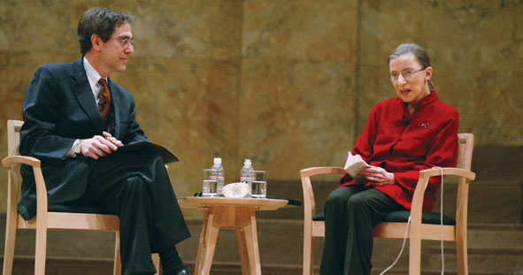 Justice Ruth Bader Ginsburg responds to a question from Provost Christopher Eisgruber ’83.