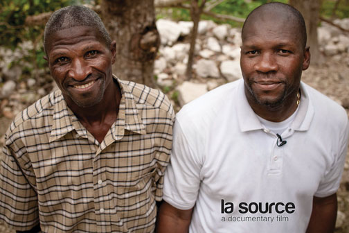 Lajeunesse with his brother Chrismedonne in Haiti, where they have built a water system for their village.