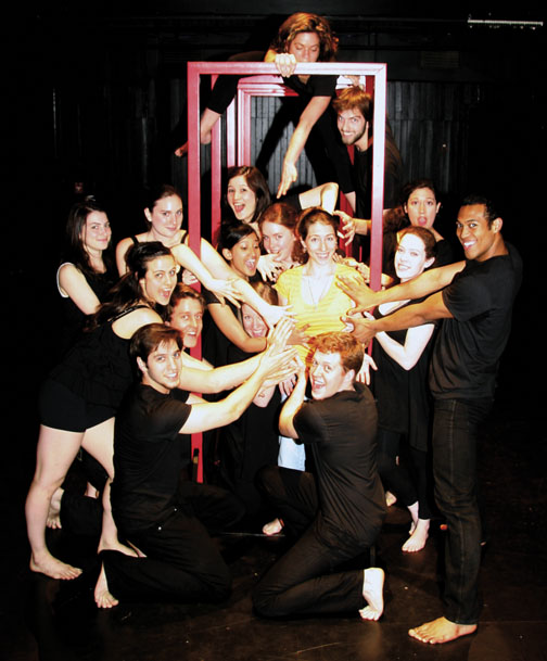 Pilar Castro Kiltz ’10, in yellow, with the cast of “Liminal.”