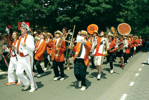 LIVE.R-FW_band3619.jpg FORWARD MARCH: Band alumni play along.