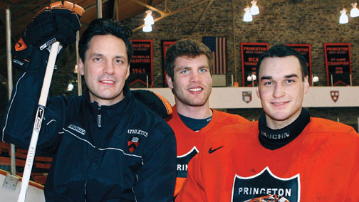 From left, coach Guy Gadowsky and seniors Cam MacIntyre and Zane Kalemba all played junior hockey to prepare for their collegiate careers.