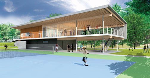 A rendering of the Cordish Pavilion, now open for Princeton's varsity matches.