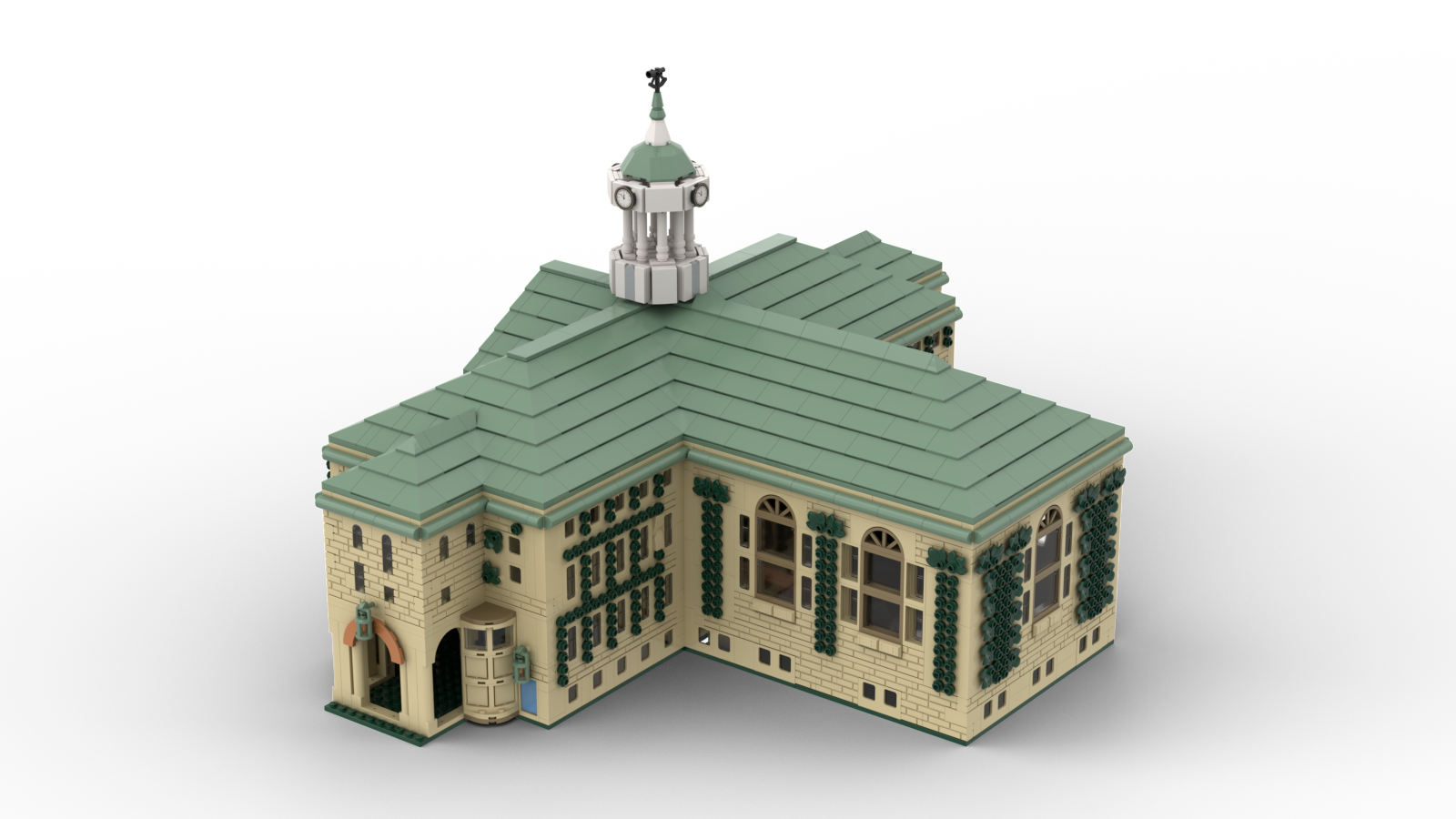 A rendering of the back of Nassau Hall in Legos.