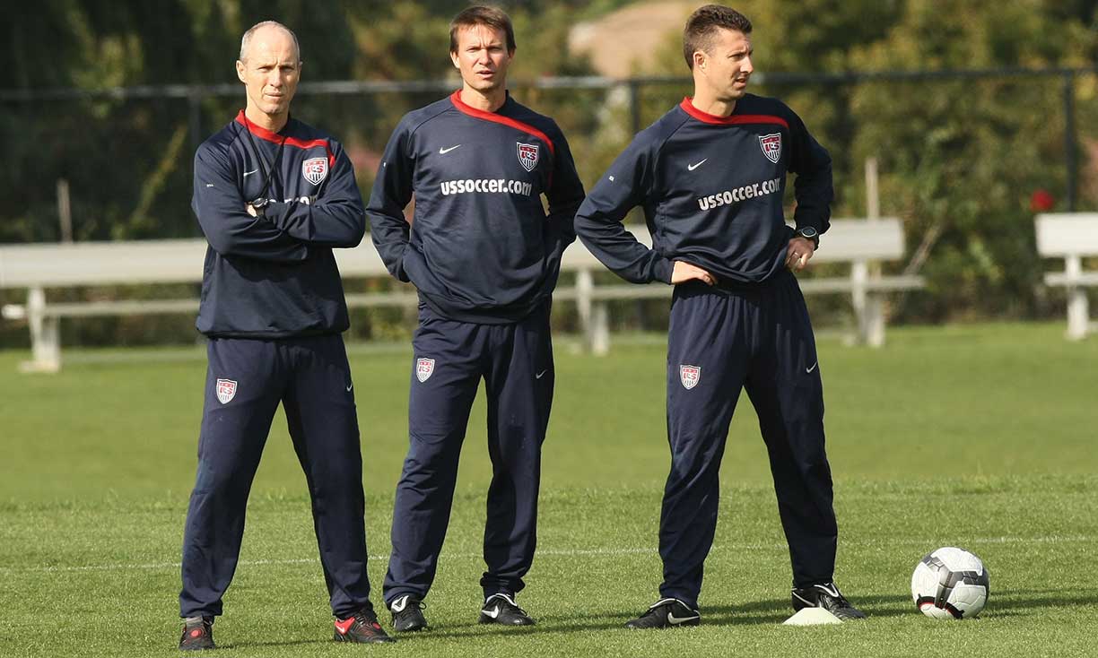 Bob Bradley &rsquo;80, left, had Marsch at his side as an assistant coach in 2010 when the U.S. men&rsquo;s national team
