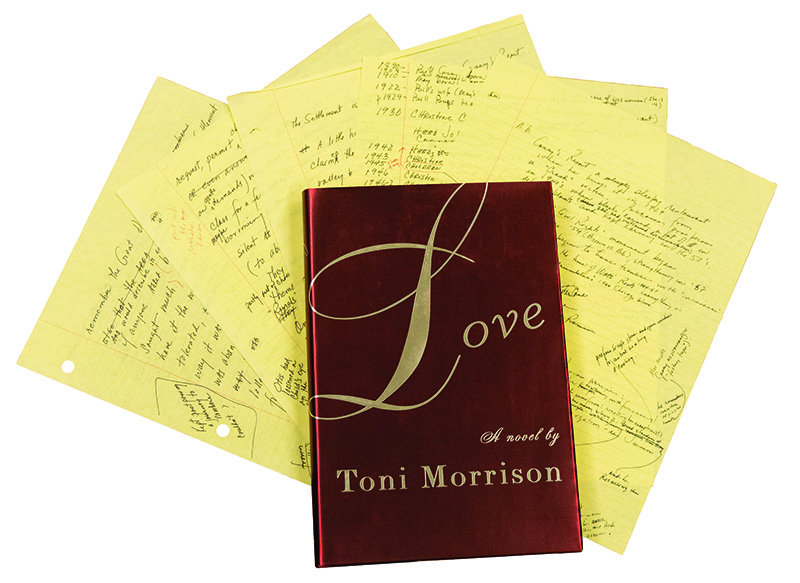 MORRISON_1N7A3153.jpg Manuscript pages from Love with a copy of the book’s first edition