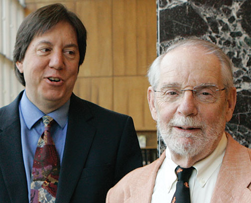 Joel Achenbach, left, with John McPhee at Reunions in 2013.