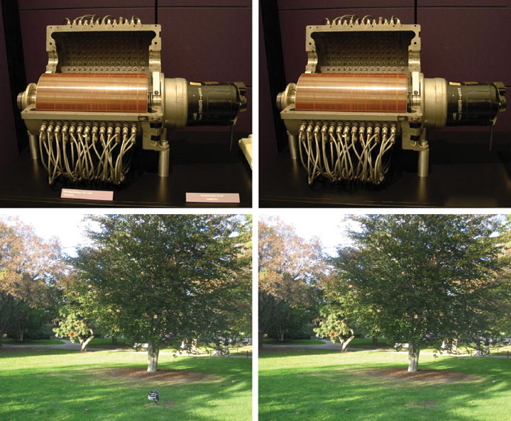 Distracting elements have been automatically removed from these photos using an app developed by graduate student Ohad Fried and professor Adam Finkelstein.