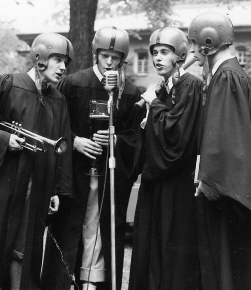 J. Mahlon “Jim” Buck ’46, second from right, sang with fellow Nassoons, from left, Don Finnie ’47, Ed Knetzger ’46, and Al Burr ’49 at the 1948 Class Day ceremony.