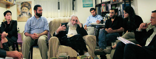 Graduate students meet with Rabbi Menachem Froman, third from left, chief rabbi of the Tekoa settlement in the West Bank, as part of a Woodrow Wilson School policy workshop.