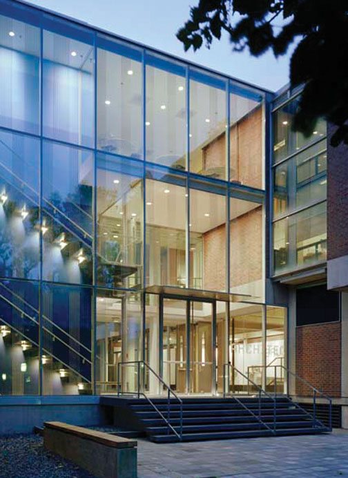 The 2007 glass-enclosed addition to the School of Architecture building.