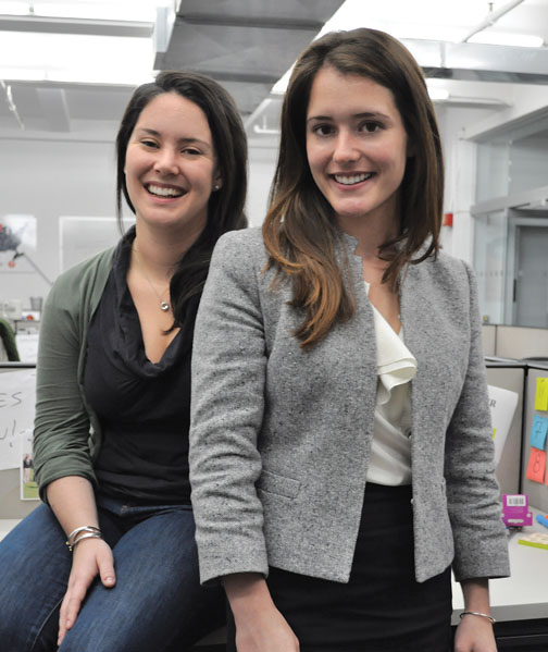 Catharine Bellinger ’12, left, and Alexis Morin ’12 in the New York office of Students for Education Reform.