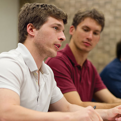GSG president Sean Edington, left, at a meeting about Lakeside concerns.