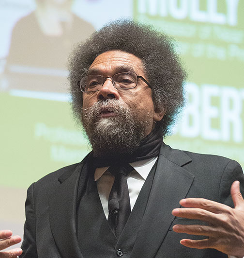 Cornel West *80 speaks at a divestment event.