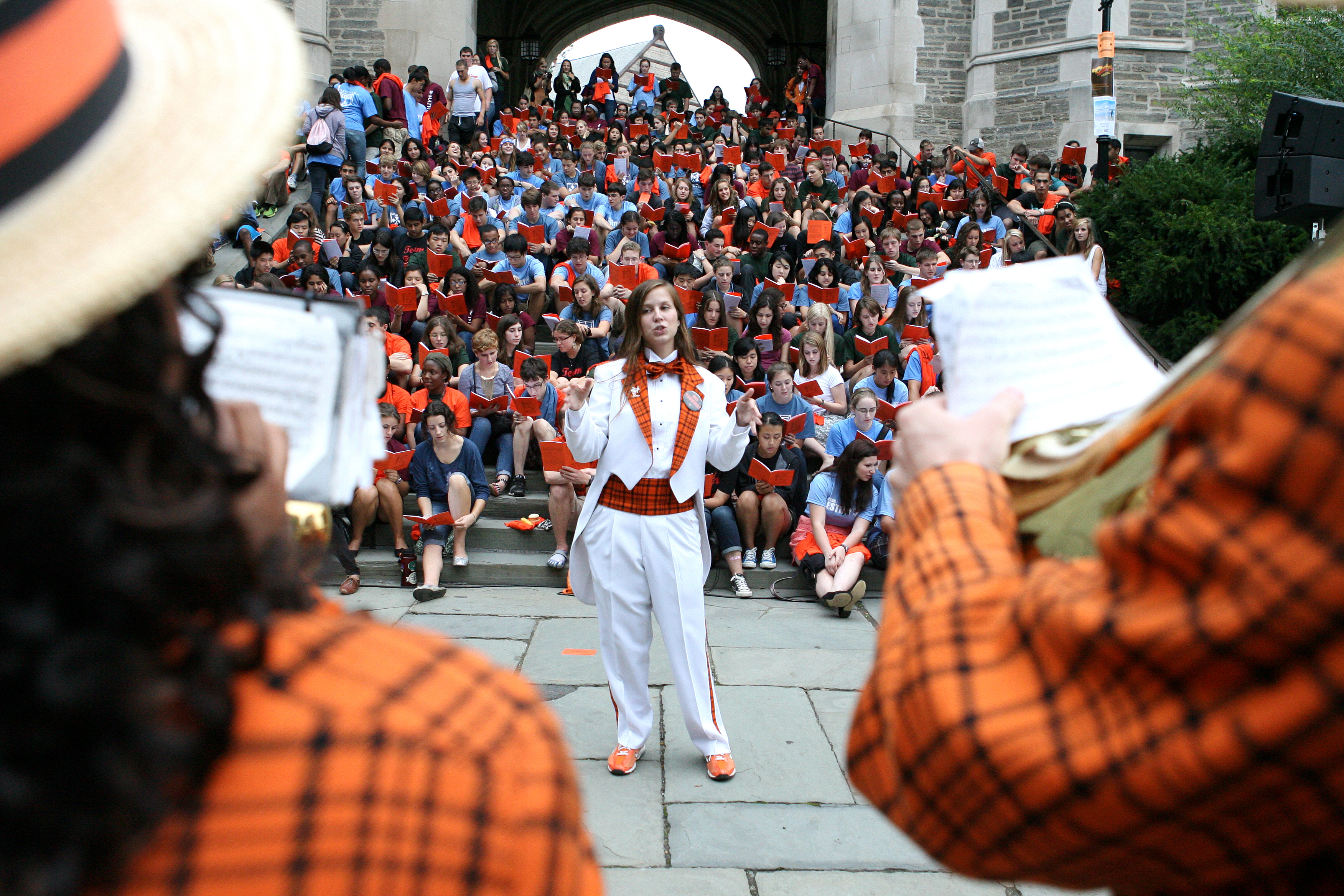 Student conductor Jacquelyn Nestor '12 leads the Princeton University Band at the freshman Step Sing.