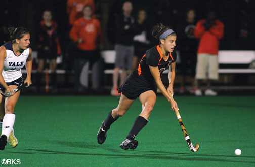 Co-captain Michelle Cesan ’14 on the attack against Yale.