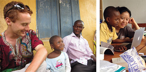 Raphael Frankfurter ’13 at work in Sierra Leone and Shirley Gao ’13 with a local boy.