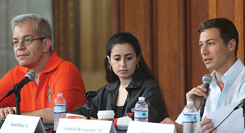 From left: Robert Silverman &rsquo;80, Sarah Mousa &rsquo;10, and Gabriel Legendy &rsquo;05