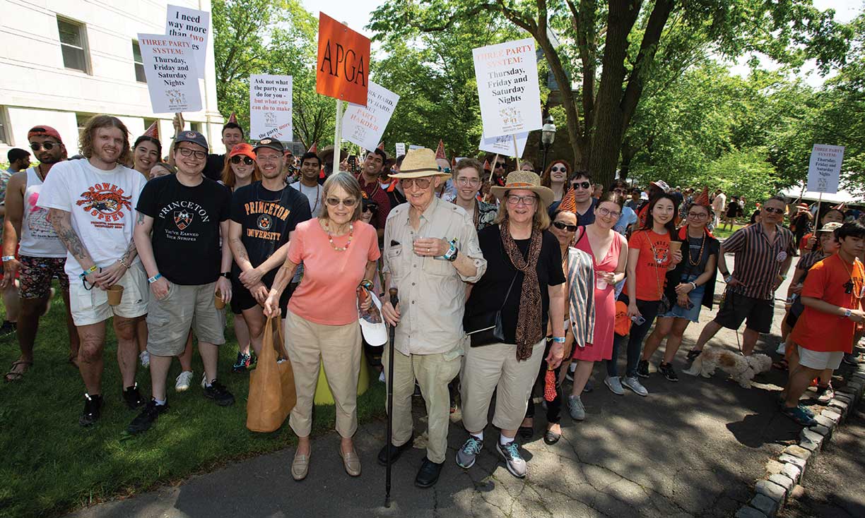Graduate students and alumni get ready to join the P-rade.