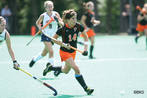 Princeton’s field hockey team is fortified by the return of Olympians Katie Reinprecht ’13, center, and Julia Reinprecht ’14, along with Kathleen Sharkey ’13 and Michelle Cesan ’14, all of whom spent last year playing with the U.S. national team