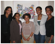 Among the participants in PALS, a New York-based group that mentors minority law students, are, from left, mentor Shea Owens '94; PALS chairwoman Amanda Samuel '92; PALS founder and mentor Patricia Irvin '76; mentee Elan Nieves '06; and mentor Heather But