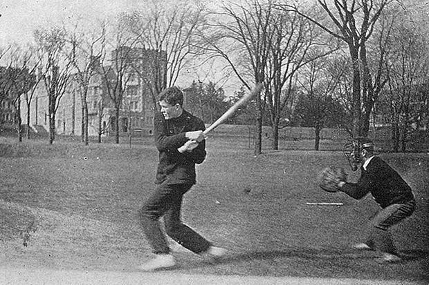 A recreational game of baseball.