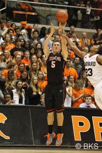 T.J. Bray '14 led Princeton with 17 points in his final game against Harvard. The Tigers' freshmen combined to score 25 points in the 59-47 loss. (Photo: Beverly Schaefer)