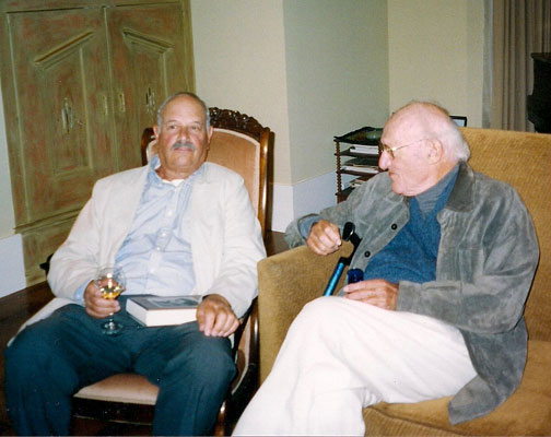 The author, Jeffrey Meyers, left, with comparative literature professor Joseph Frank.