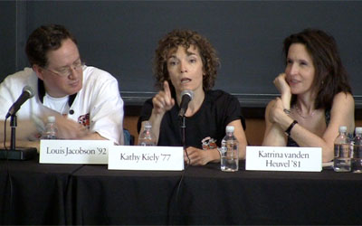 From left, Louis Jacobson ’92, Kathy Kiely ’77, and Katrina vanden Heuvel ’81, panelists from the Princeton Alumni Weekly sponsored PAW-litics panel at Reunions 2012.